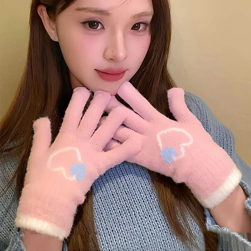 Cute Heart Gloves Finger exposed Thickened Warm Gloves Warm Comfortable Cotton Mittens Women