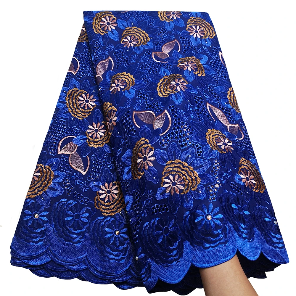 Bestway New 100% Cotton Swiss Voile Lace Fabric 5 Yards 2024 High Quality Nigerian Evening Stone Embroidery African Lace Fabric