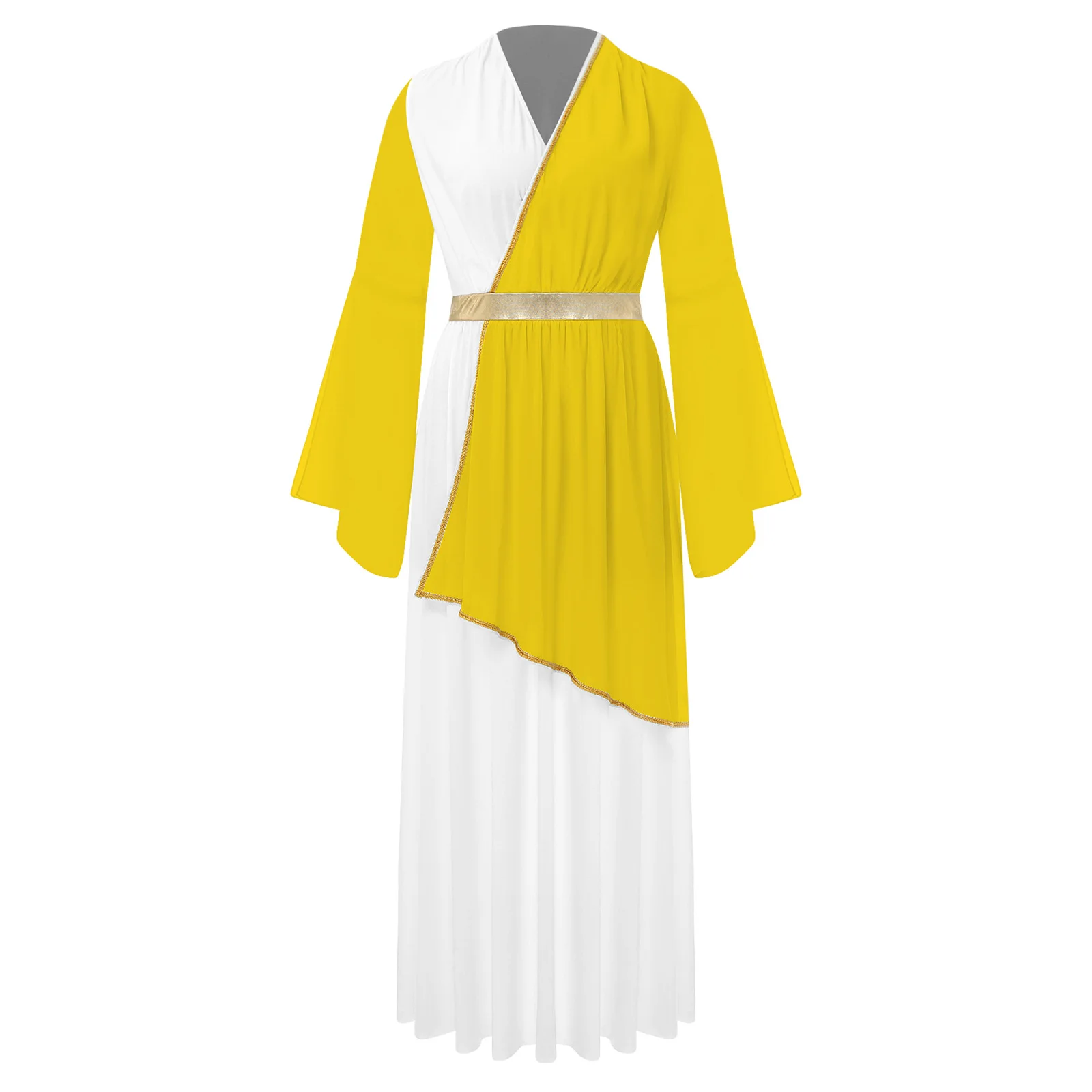 Womens Liturgical Dance Worship Costume Lyrical Praise Dance Dress One Shoulder Choir Dancewear Flare Sleeve Church Dresses