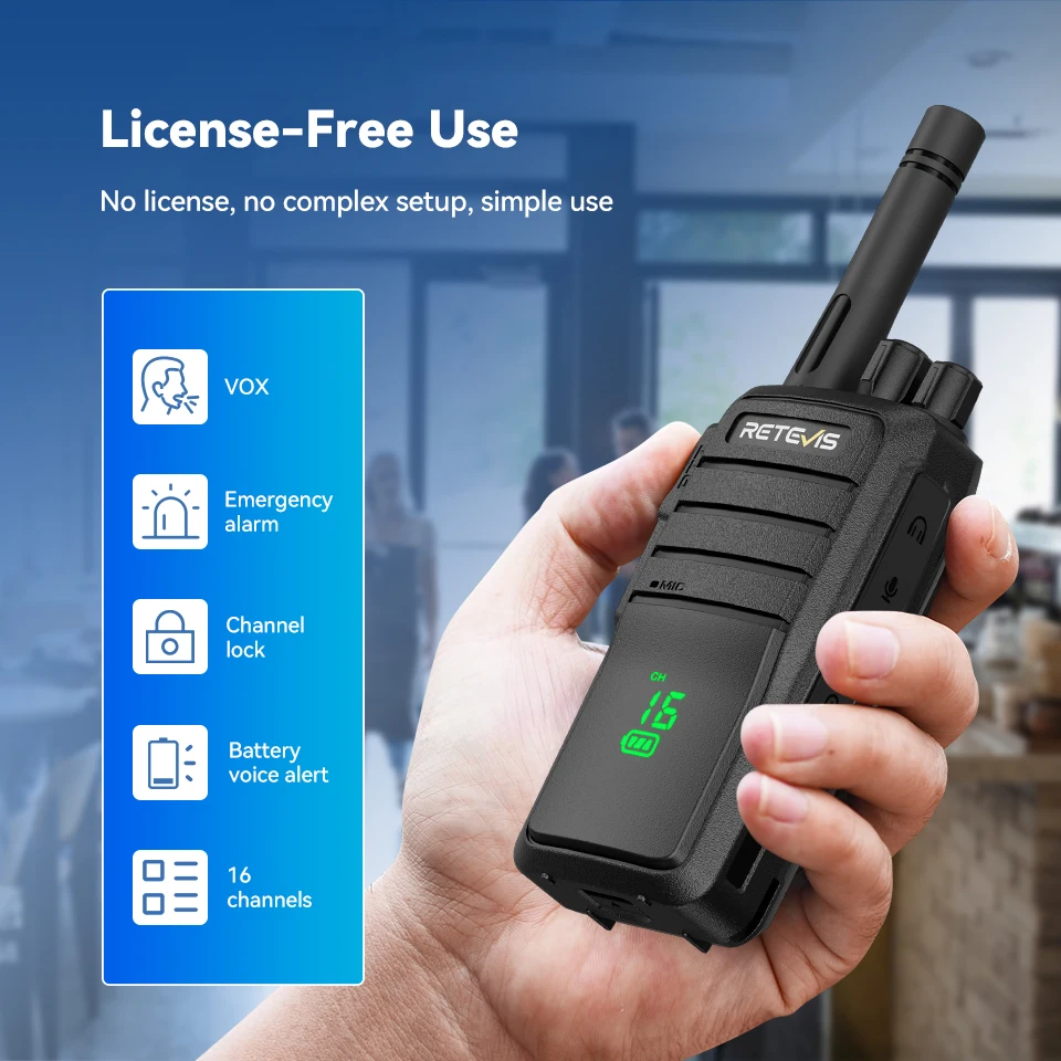 Retevis RT21H Radio bidirectionnelle FRS PMR portable sans licence avec écran caché port USB-C VOX radio robuste pour la restauration