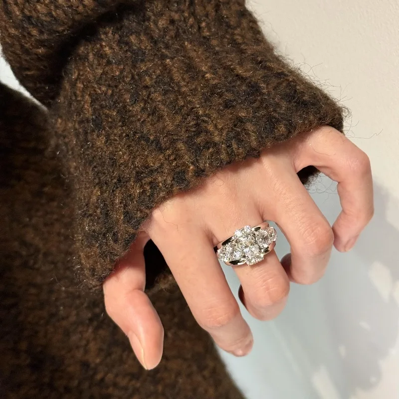 Original Gloss inlay Geometric Large Round Diamond rings for women silver 925 High quality Fashion Stacked Ring Wedding Jewelry