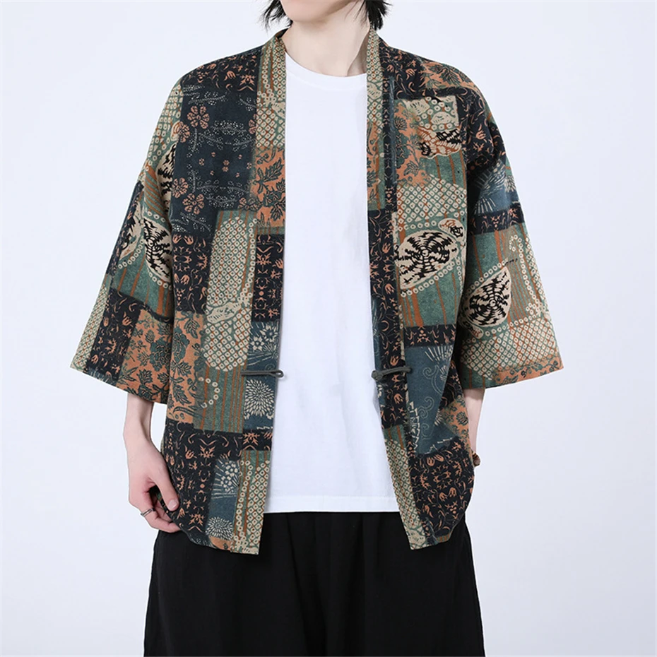 Men's Cardigan Kimono Shirt Vintage Streetwear Chinese Style Shirts Summer Shirt Jacket Male