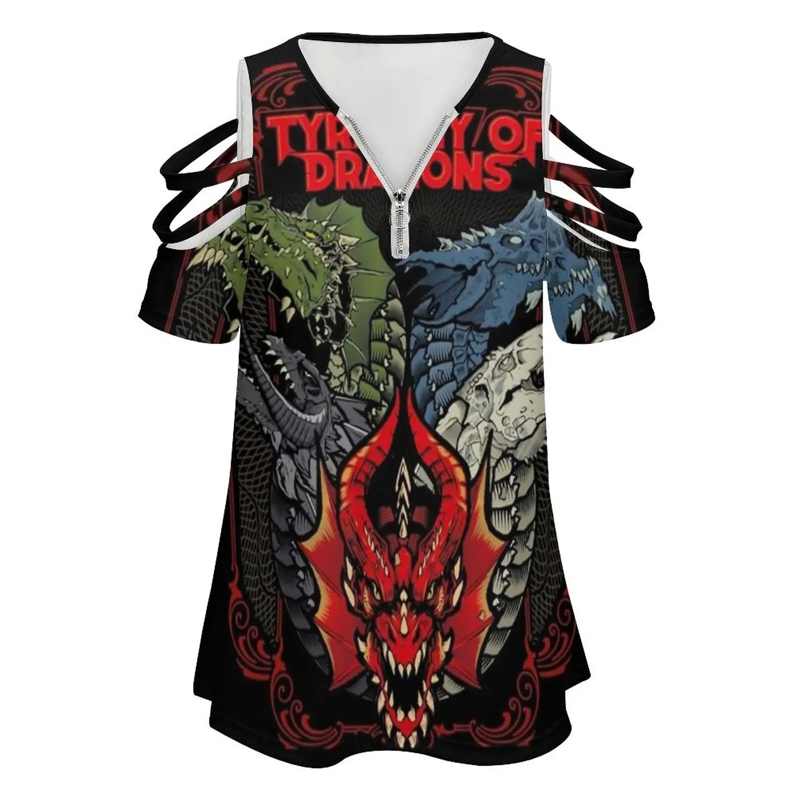 Tyrant Of Dungeons And Art Dragon Gift For Fans Women's T-Shirt Summer Fashion Print Floral V-Neck Zipper Tshirt Hollow