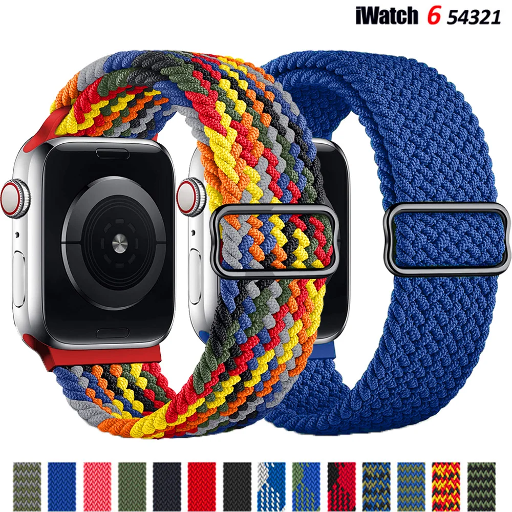 Braided Solo Loop Strap For Apple Watch Band 44mm 40mm 38mm 42mm Nylon Adjustable Bracelet iWatch Series 3 4 5 Se 6 7 45mm 41mm