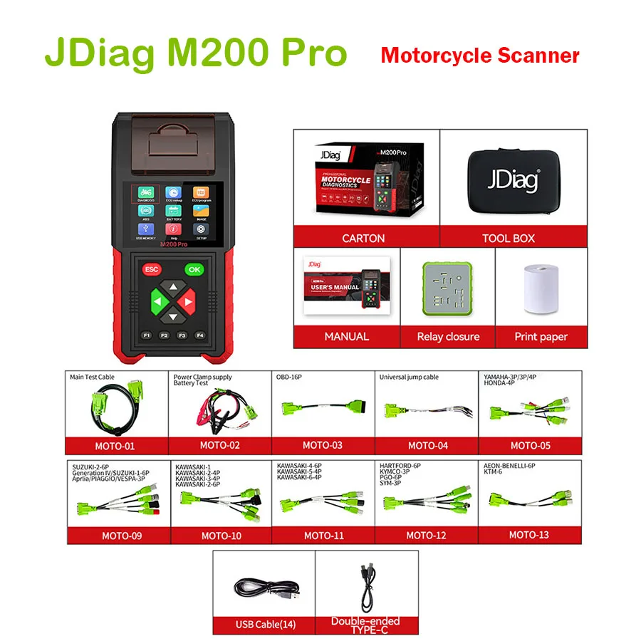 JDiag M200 Pro Diagnostic Scanner with Honda ECU Remap Scanner Battery Tester ABS System Fault Codes For Universal Motorcycle