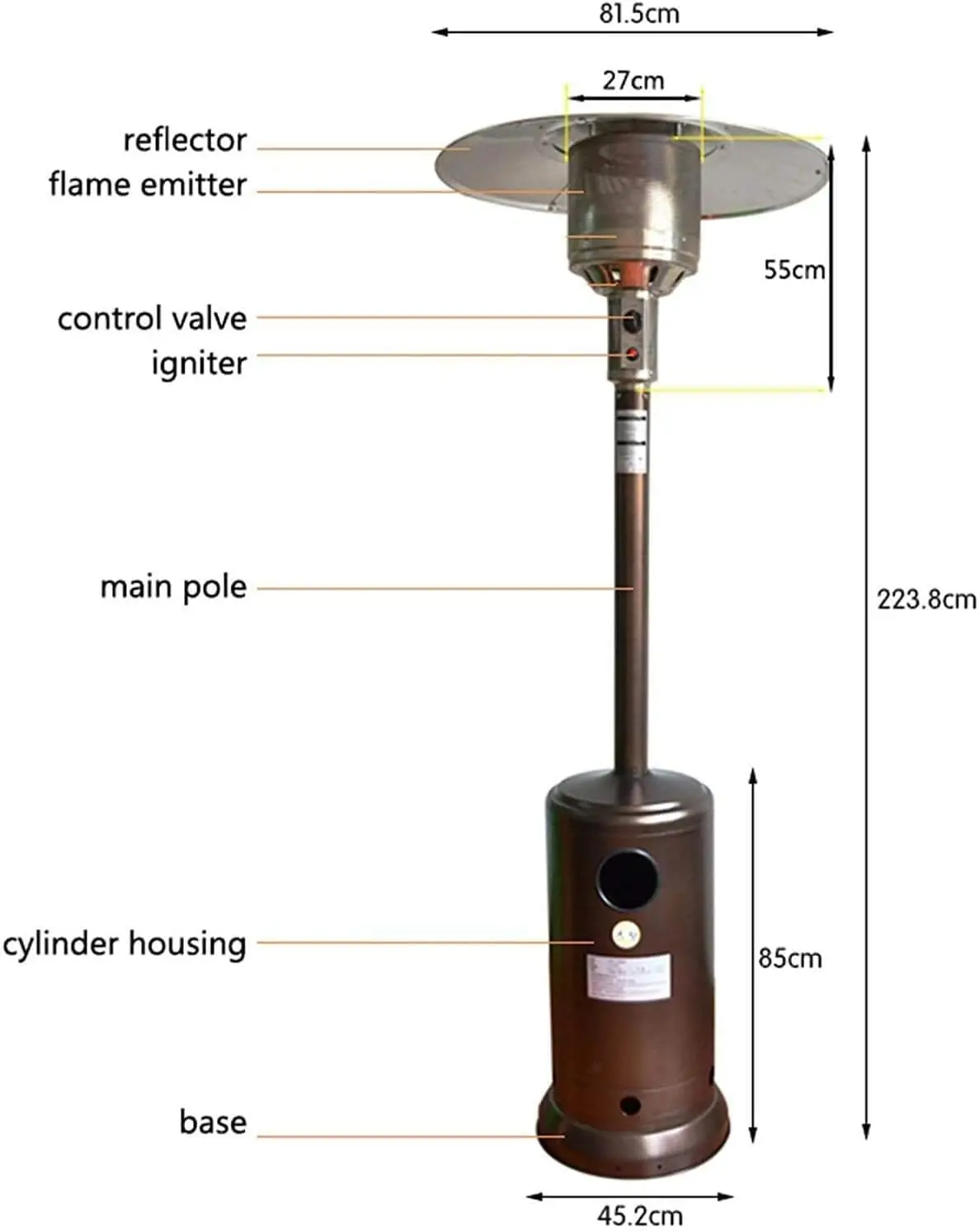 Outdoor Patio Propane Space Heater - 46,000 Btu Propane Heater, Outdoor Heater, Patio Propane, with Wheels and Protective Cover