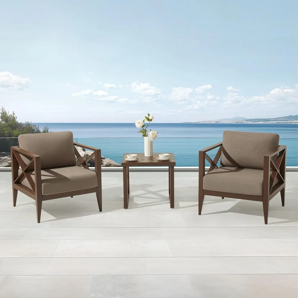 

MBY Outdoor Aluminum Patio Furniture Set, 2-Seats Patio Conversation Sofa Set with 1 Coffee Table, All Weather for Pool, Balcony
