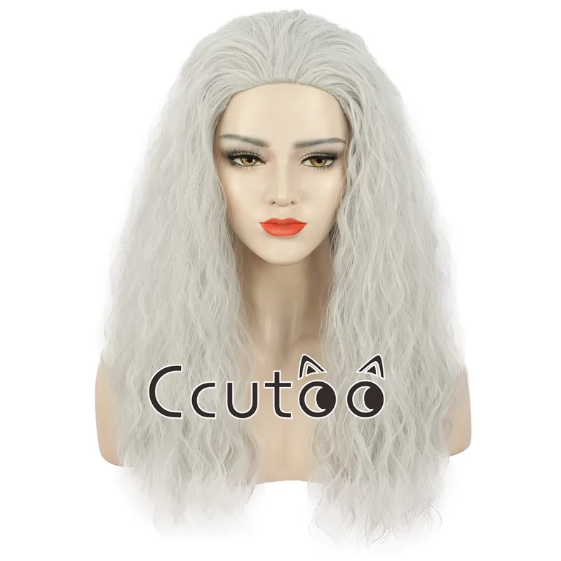 The Witcher 3: Wild Hunt Synthetic Hair Long Silver White Wavy Men'S Geralt Cosplay Wig for Halloween Christmas School