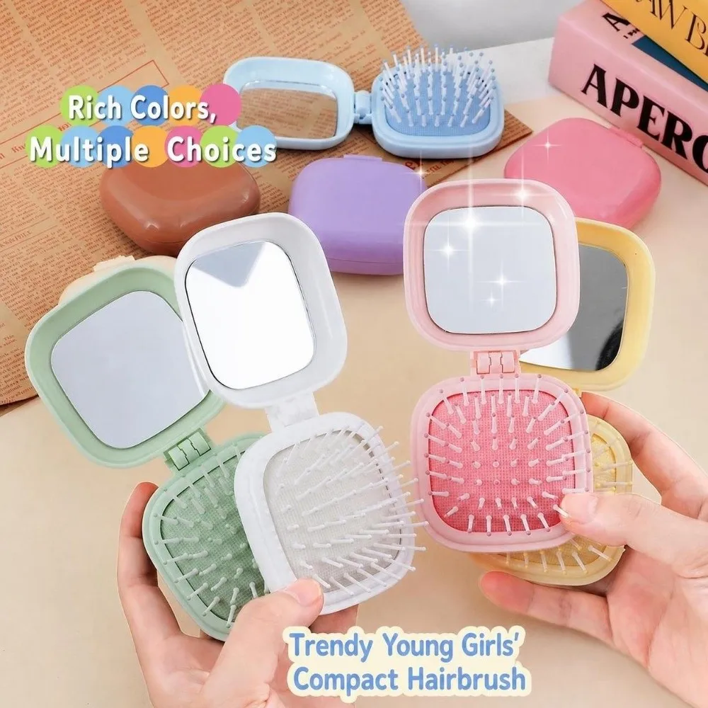 Mini Air Cushion Hair Comb Detangling Candy Color Folding Comb with Mirror Scalp Massage Lightweight Airbag Comb Styling Tools
