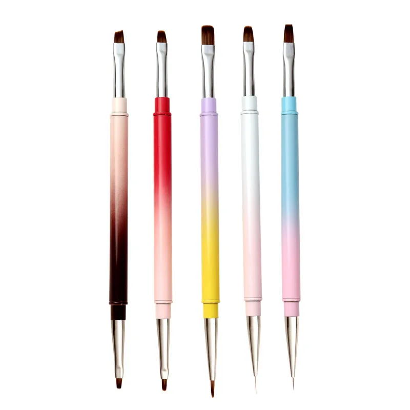 1/5PCS Doppel Kopf Gradienten Rampe Metall Griff Zeichnung Pinsel Liner Pinsel Malerei Stift Gel Polnisch Kristall Nail art Maniküre Werkzeuge