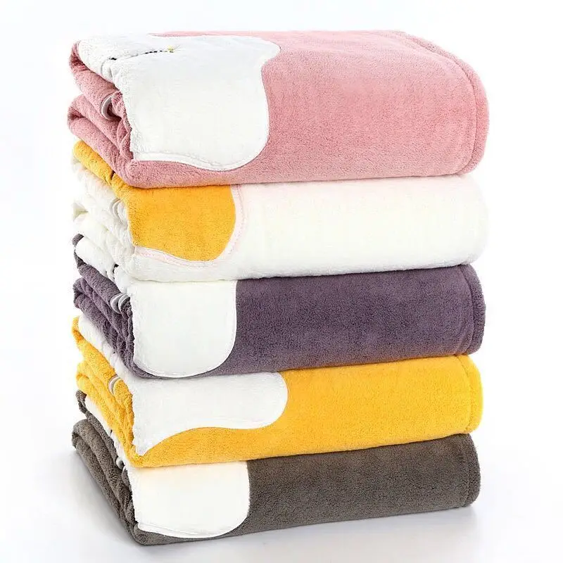 Wearable Bathrobe Coral Fleece Thickened Absorbent Bath Towel Women Sexy Off-Shoulder Robe Quick Dry Bathrobe Bath Sauna Towel