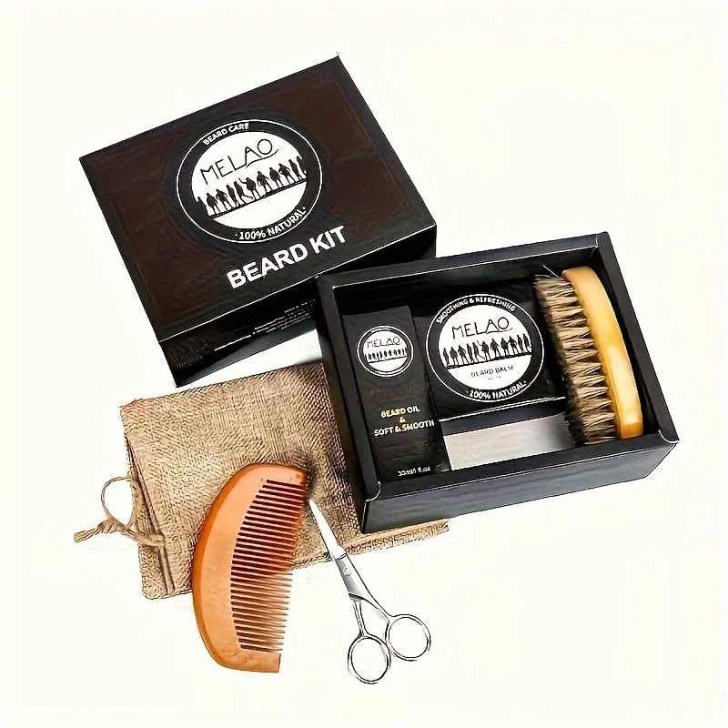 Beard Kit for Men, Grooming & Trimming Tool Complete Set with Beard Care Oil, Balm, Brush, Comb, Scissors & Storage Bag