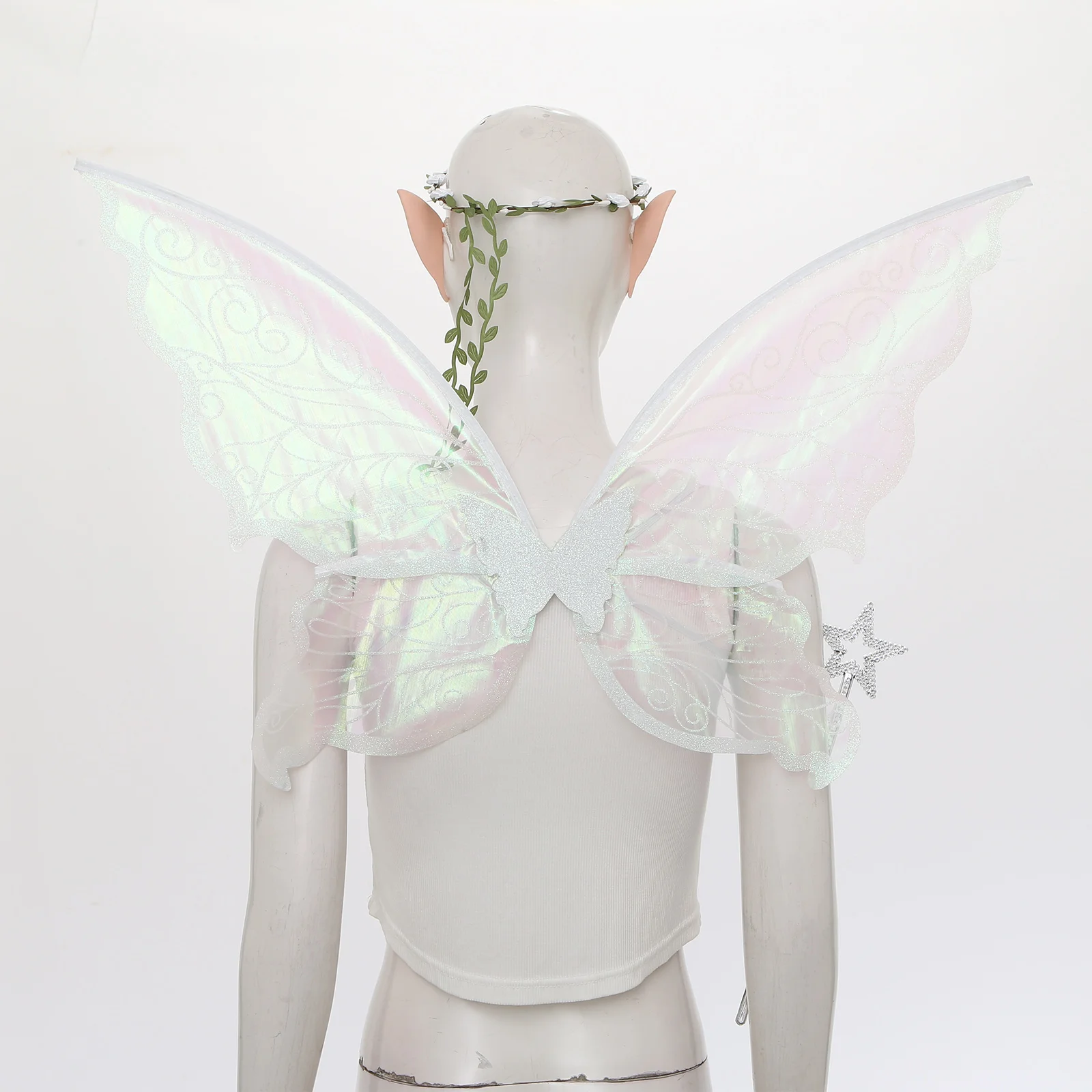 Dziecięcy Dorosły Kostium na Halloween Wróżka Elf Cosplay Rekwizyt Elastyczny Pasek Skrzydła Anioła Motyla Uszy Elfa Magiczna Różdżka Wieniec