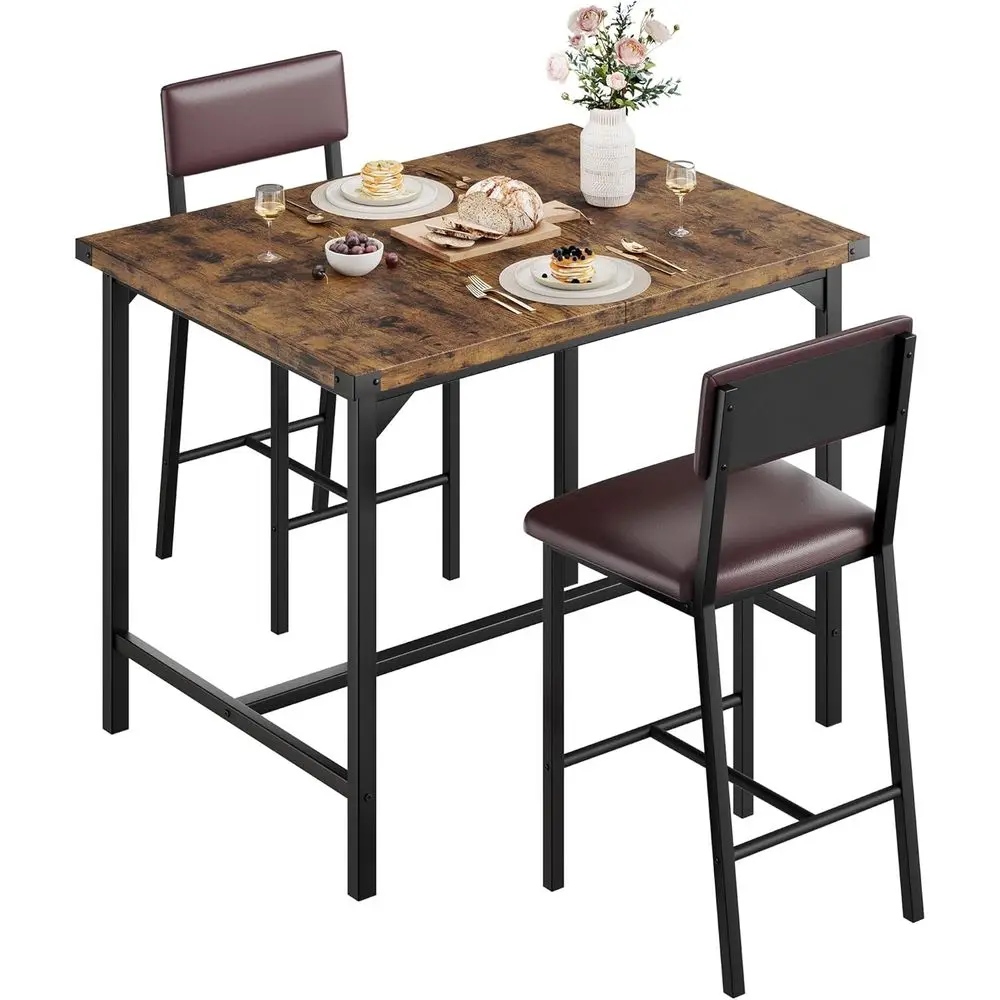 

Обеденный комплект для барной стойки с 2 барными стульями, деревенский коричневый кухонный стол и защитный чехол для небольших помещений