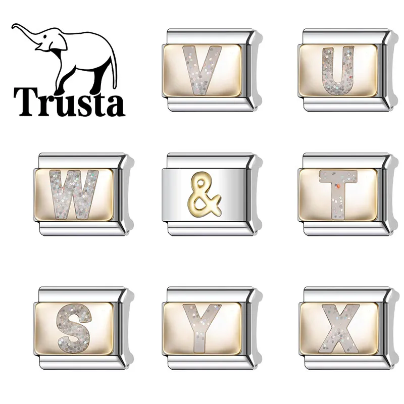 Trusta 2025 New Letters S T U V W X Y Z Charm Italian Links 9mm Bracelet Stainless Steel for Women DIY Jewelry Wholesale N426
