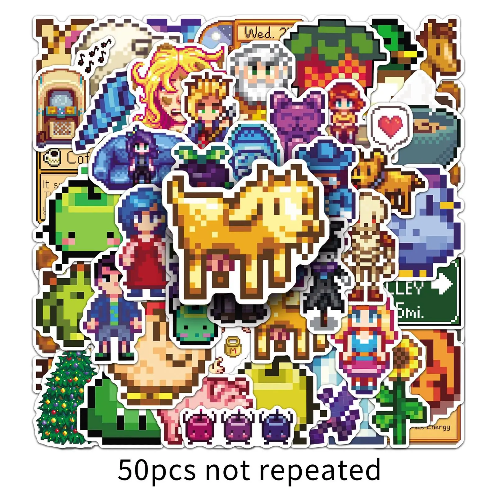 

10/50PCS Classic Fun Game Stardew Valley Pixel Stickers Cute Decorative Scooter Guitar Bookshelf Doodle Decal Decorative Toys