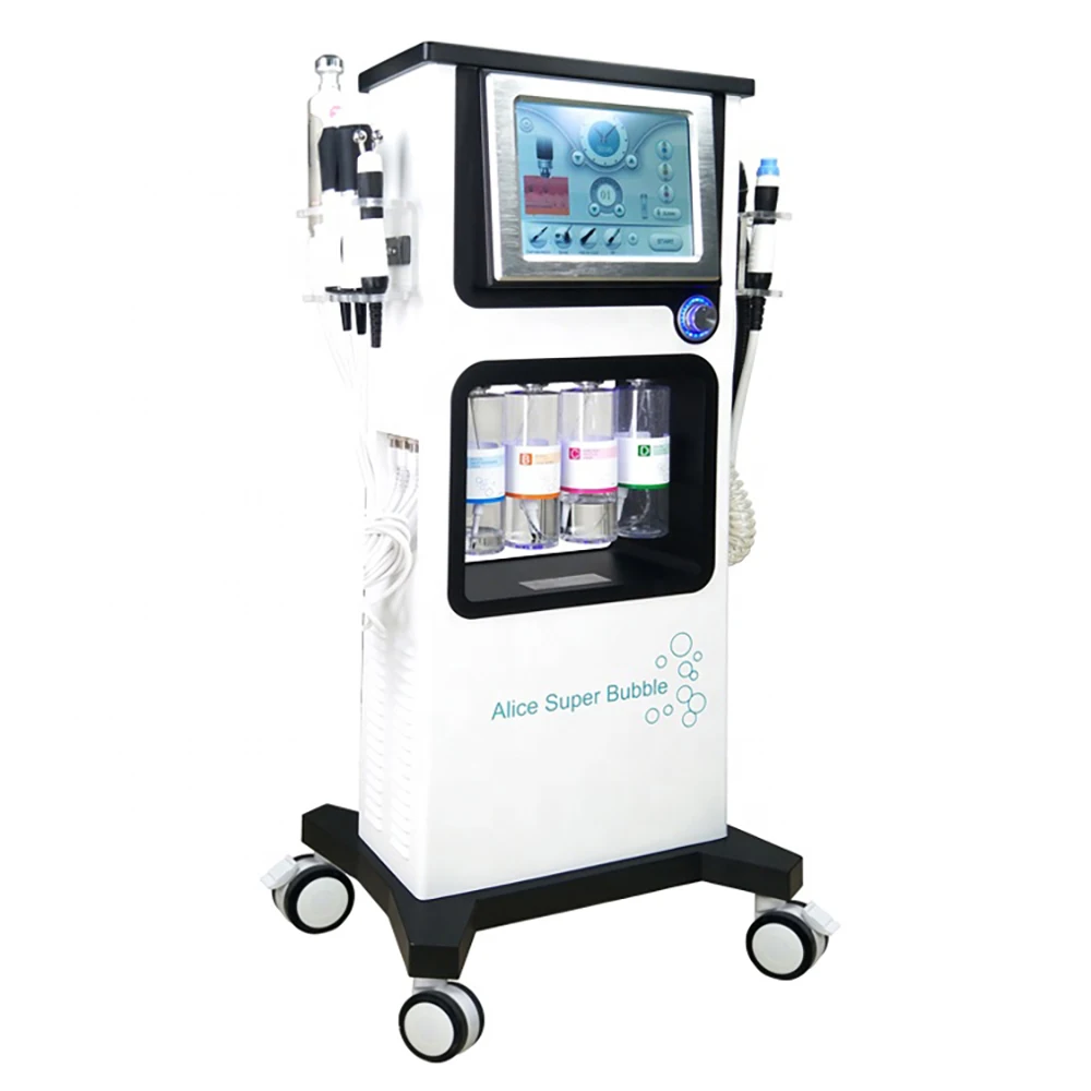 مبيعا 7 في 1 متعددة الوظائف أليس فقاعة الماء تقشير بالنفث رذاذ أكسجين الوجه العلاج بالموجات فوق الصوتية أكوا آلة للعناية بالبشرة