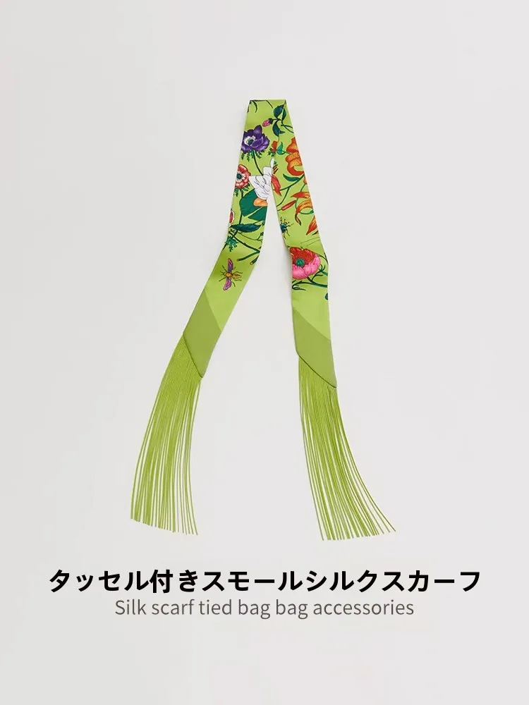 エレガントなロングシルクスカーフ、タッセル付き、エルメスバッグネクタイ用、高級感、若々しい夏のファッション、中国風装飾幾何学模様