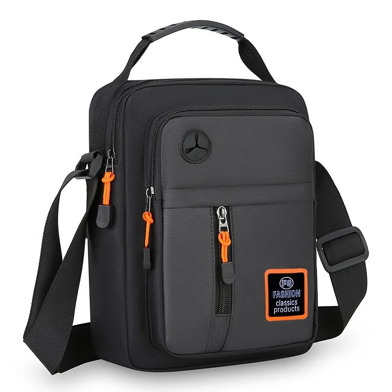 Fashionable Men's Crossbody Bag with Headphone Jack, Large Capacity Waterproof Trendy Sports Shoulder Bag for Commuting
