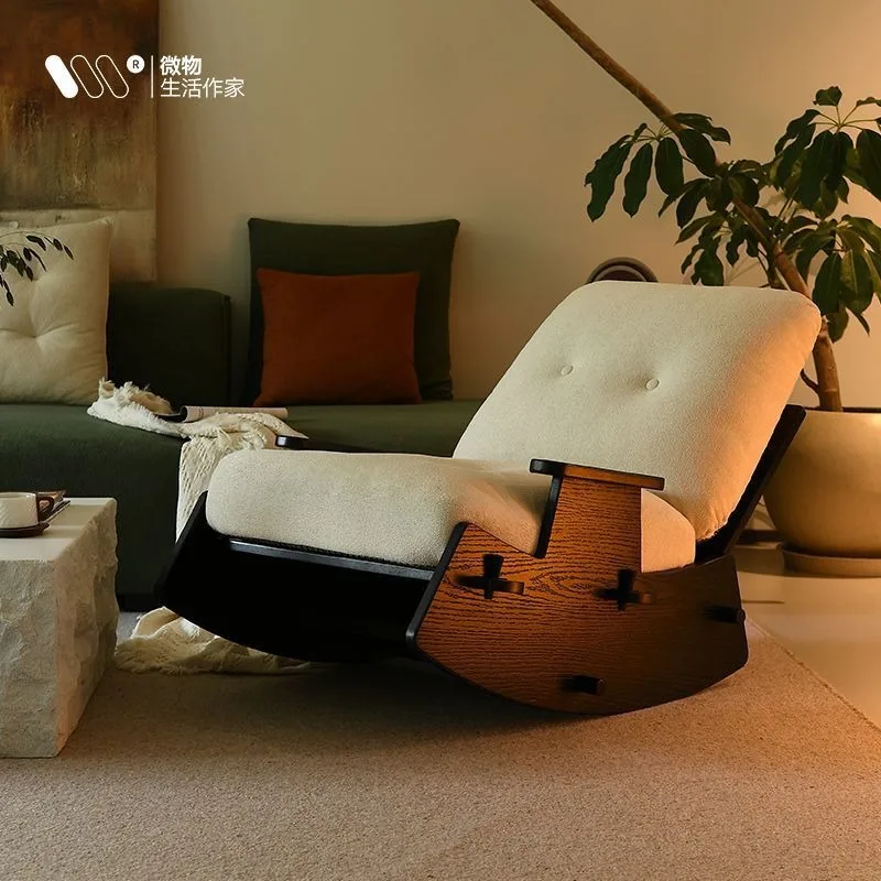 Solid wood rocking chair reclining chair household balcony study leisure single sofa sleepable reclining living room lazy sofa