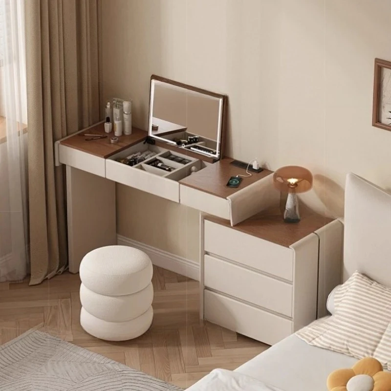 with mirror vanity Floor makeup desk 6 drawers Cabinet Storage wooden stool dressing table home schminktisch bedroom furniture