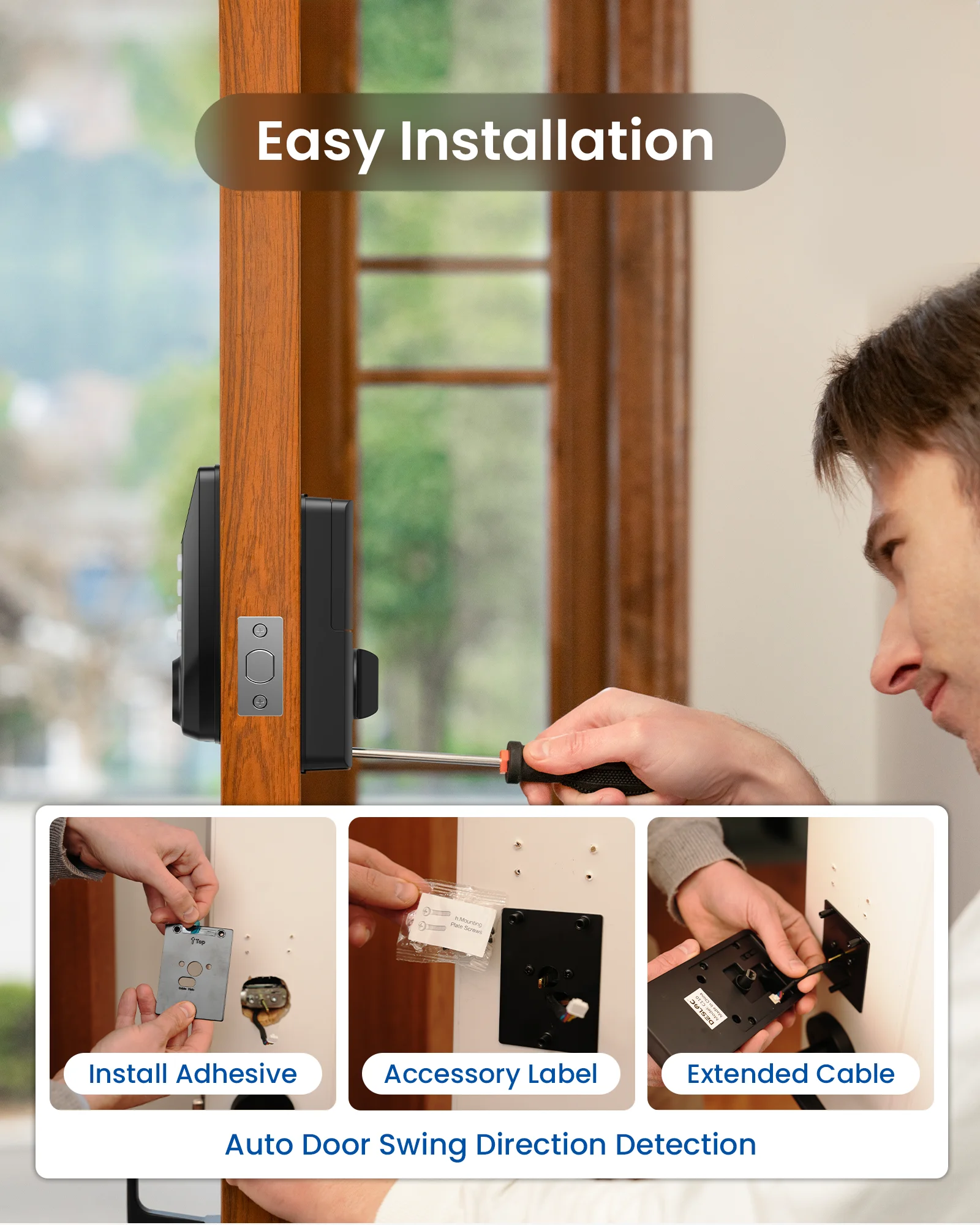 DESLOC ล็อคประตู Keyless Entry พร้อมจอแสดงผล, ปุ่มกด Deadbolt, ล็อคอัตโนมัติ, รหัส PIN 100, โหมด Passage, อายุการใช้งานแบตเตอรี่ 1 ปี
