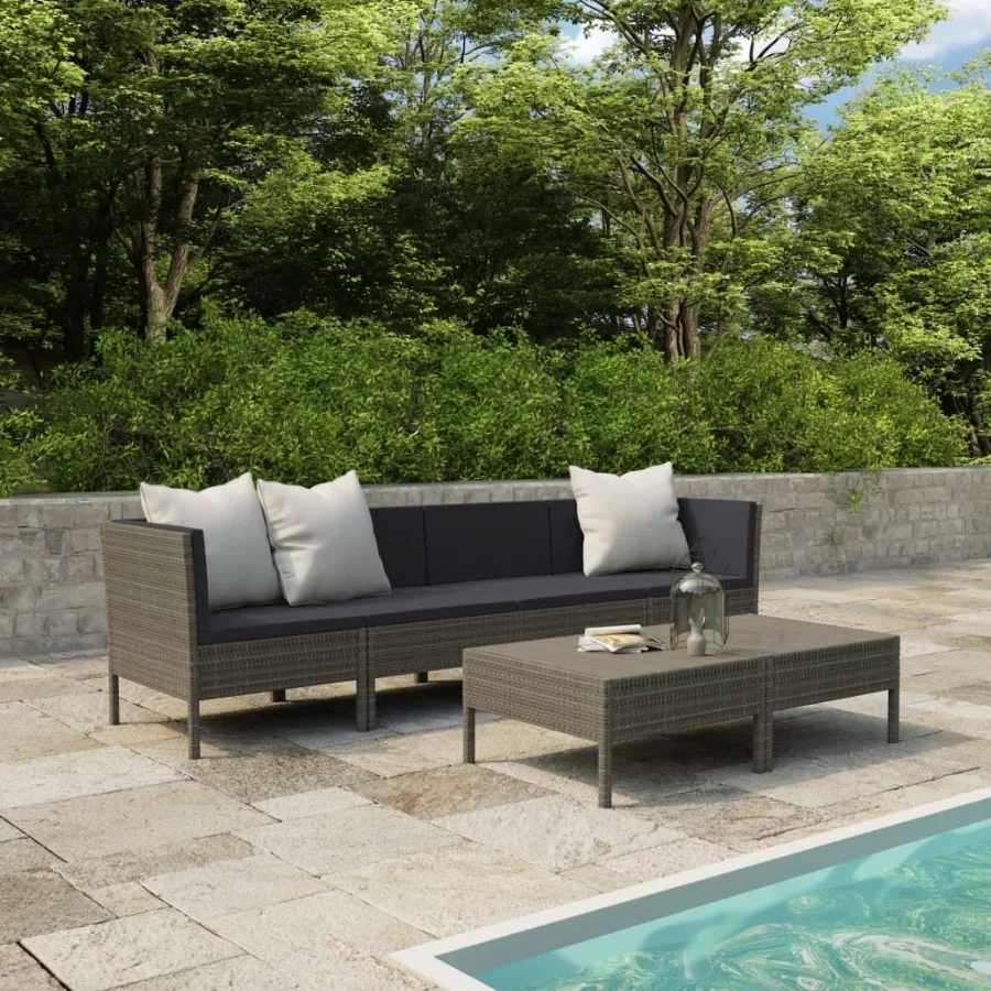 

6 Piece Patio Lounge Set with Cushions Poly Rattan Gray
