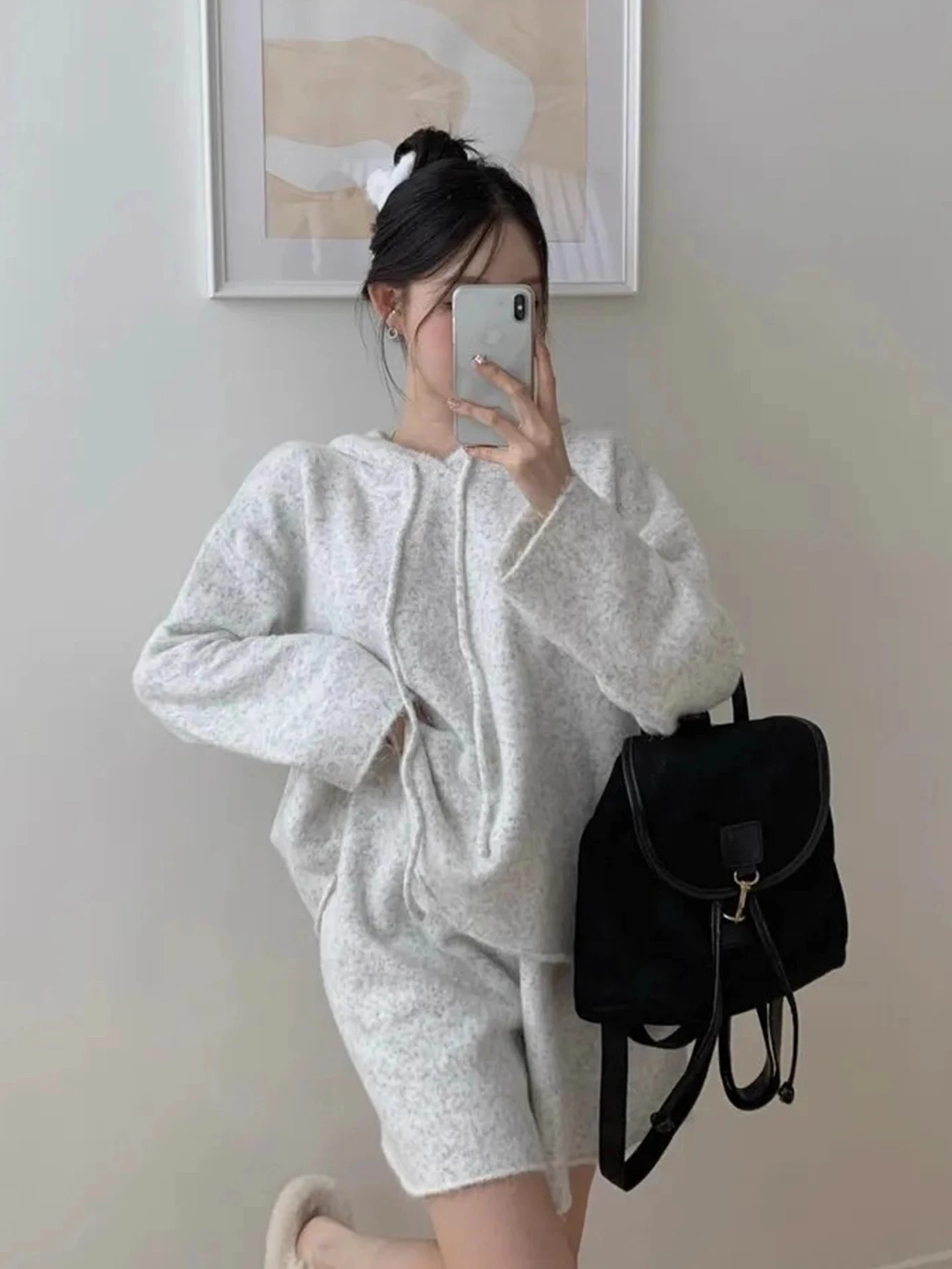 Ele Knitted Loose Cuffed Sweater Women's High Waist Casual orts Two Piece Set Commute Sle Long Sve Autumn Faion