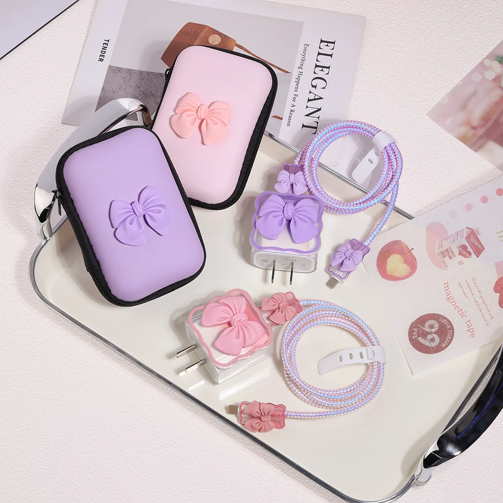 3D Bow Charger Cable Protector Cover For iPhone 20W 18W Charger Protector Storage Bag Case Cover Management Wire Cord Organizers