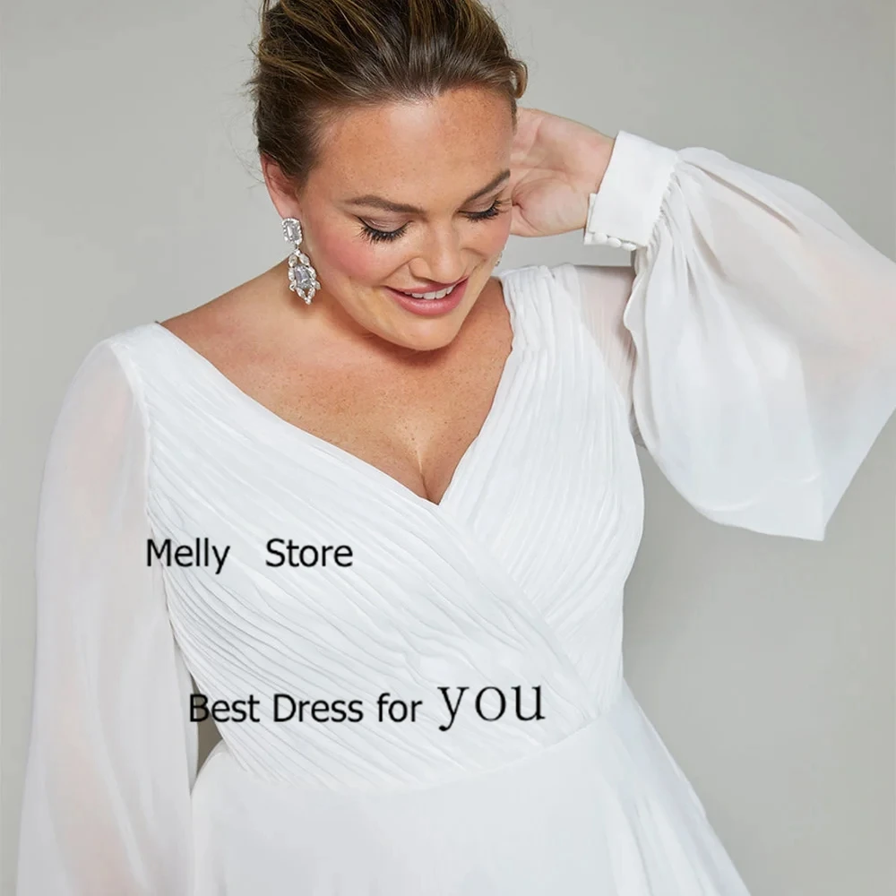 매력적인 쉬폰 웨딩드레스 심플 아이보리 브라이덜 가운 코트 트레인 긴팔 베스티도 데 노비아 정교한 신상 여름 드레스