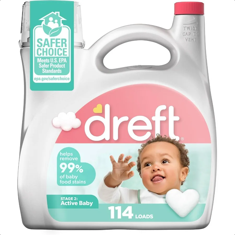 

Dreft Stage 2 Active Baby Liquid Laundry Detergent Hypoallergenic Helps Remove 99 of Baby Food Stains 114 Loads Baby Laundry De