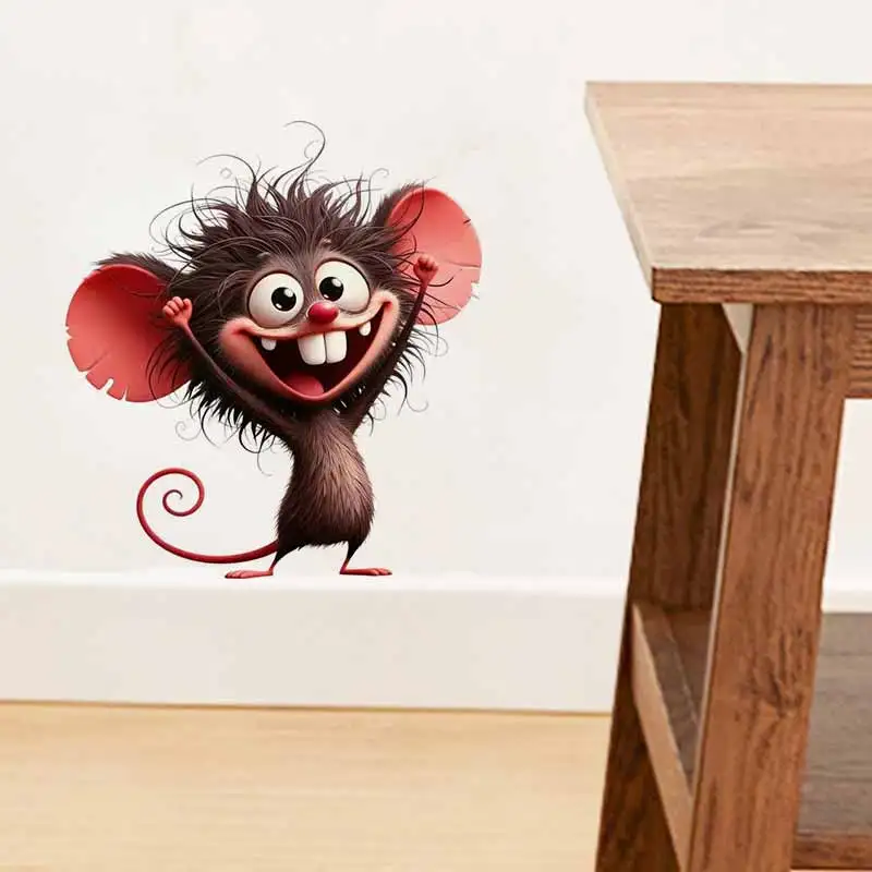Kawaii Smiling Mouse Wall Decor Interesting Cartoon Animal Design Wallpaper Decals Simple Wall AA395