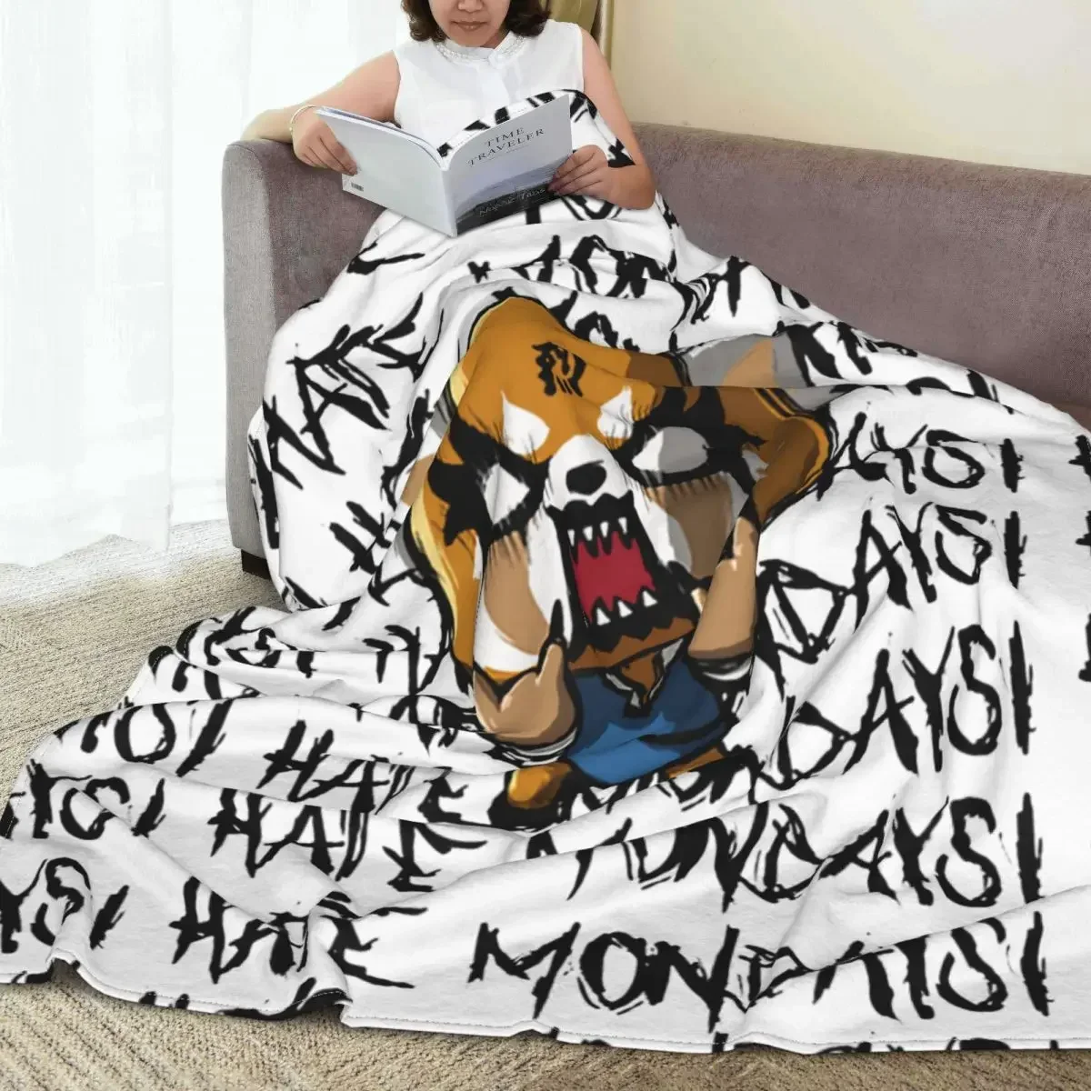 Aggretsuko Aggressive Retsuko I Hate Monday Blanket Cover Flannel Lightweight Throw Blankets for Bed Bedroom Quilt