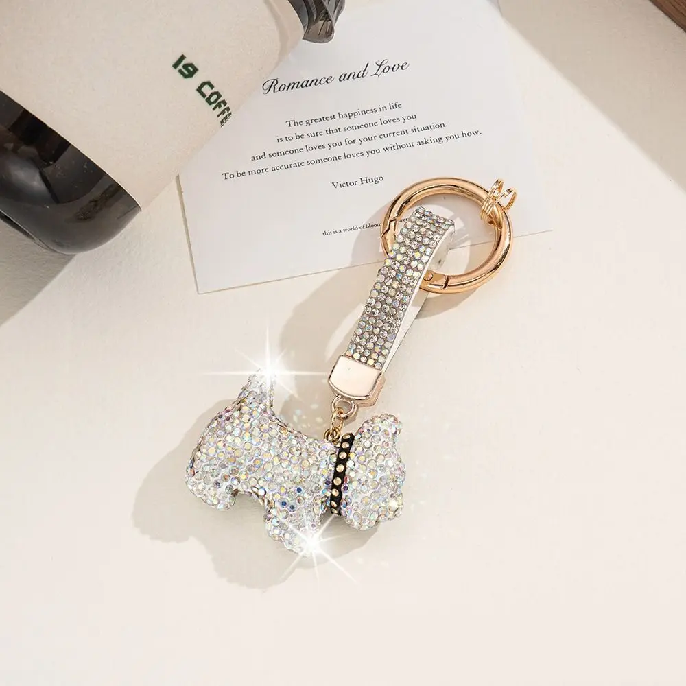 Korean Rhinestones French Bulldog Keychain Blingbling Cartoon Crystal Dog Pendant Creative DIY Rhinestone Car Keyring Gift