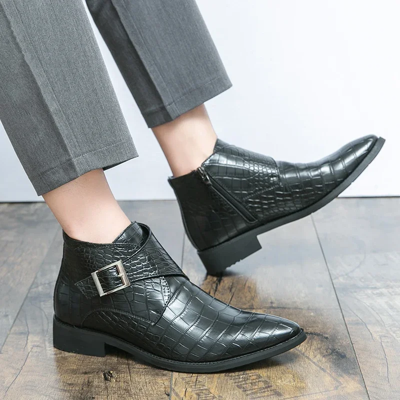Männer Leder Schuhe Englisch Chelsea Spitze Stiefel Designer Krokodil Korn Stiefeletten für Mann Luxus Casual Boot Zapatos Hombre