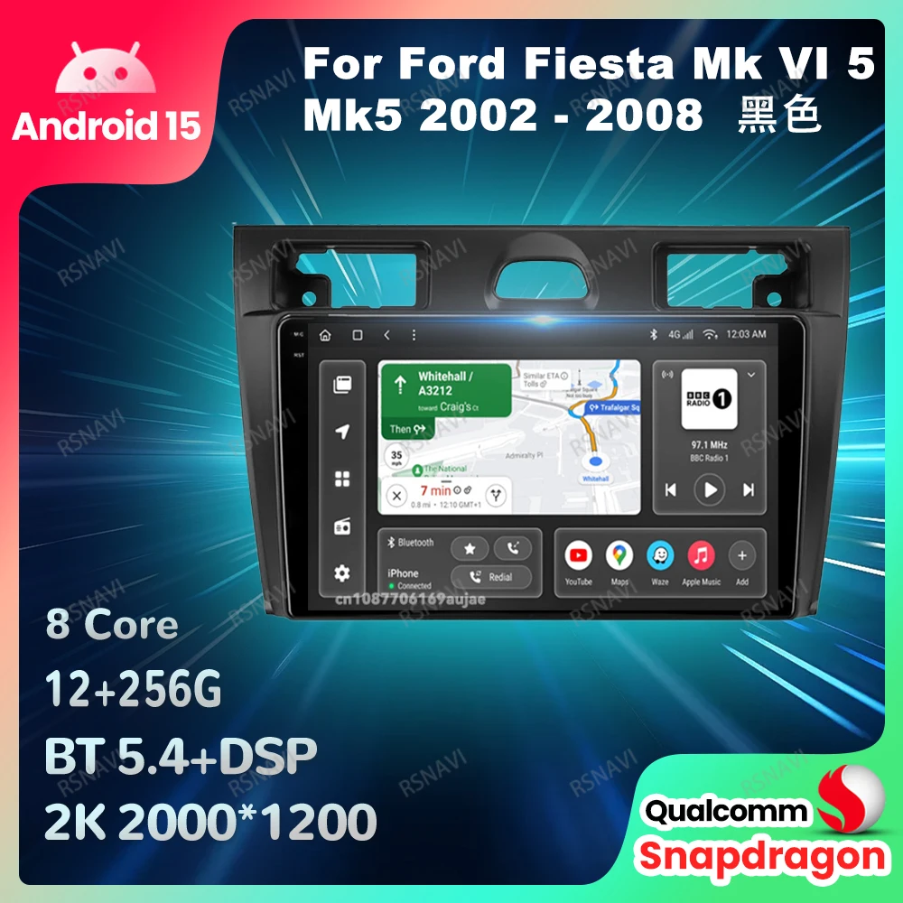

Автомобильный радиоприемник Android 15 для Ford Fiesta Mk VI 5 Mk5 2002-2008, головное устройство Viedo Player, стерео DSP, беспроводной Carplay Auto BT 4G LTE