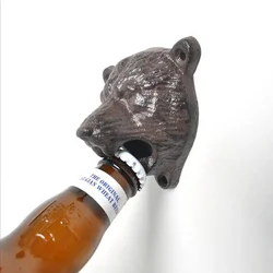 Creative Cast Iron Bear Head Bottle Opener Wall Beer Open Bottle Bar Restaurant Fixed Wall Opener