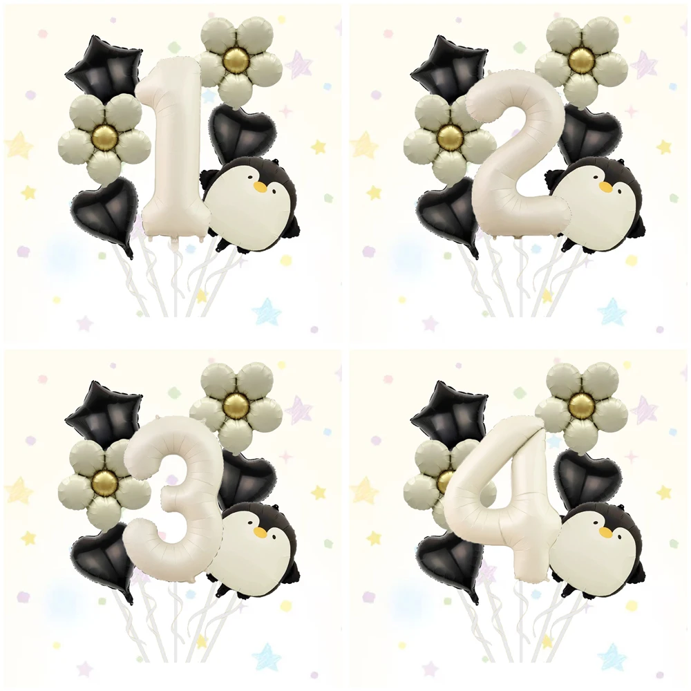 Pinguin-Gänseblümchen-Digital-Ballon-Set, geeignet für Geburtstage, Duschbäder und Dekorationen zum ersten Geburtstag