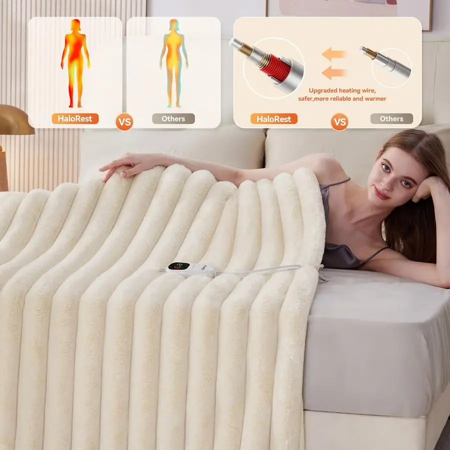 

Throw Blanket, Faux Fur Cozy Heating Blanket with Overheat Protection, 1 2 4 6 8 Hours AutoOff 10 Heat Level, Machine Washable 5