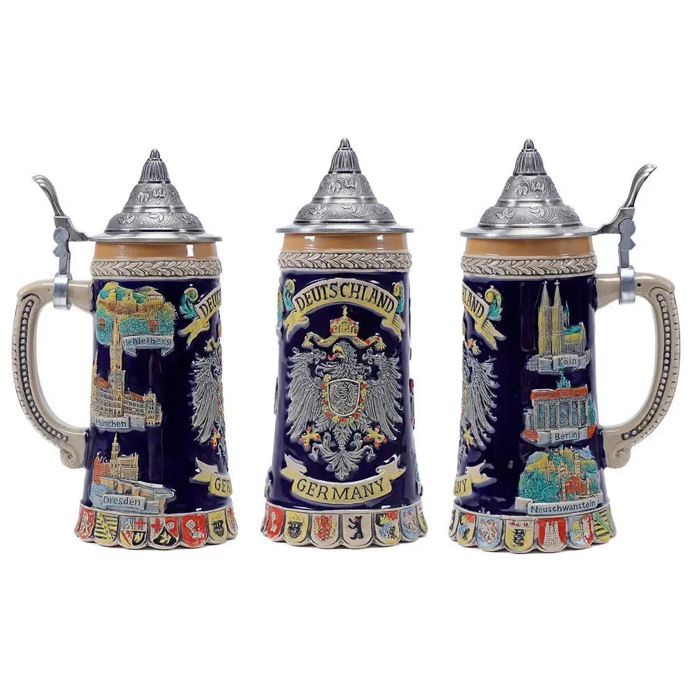 600ml Beer Mugs Big Capacity Germany Geographical Sign Classical  Beer Mug 3D & Resin Steel Stainless Tankard Cup Best Fans Gift