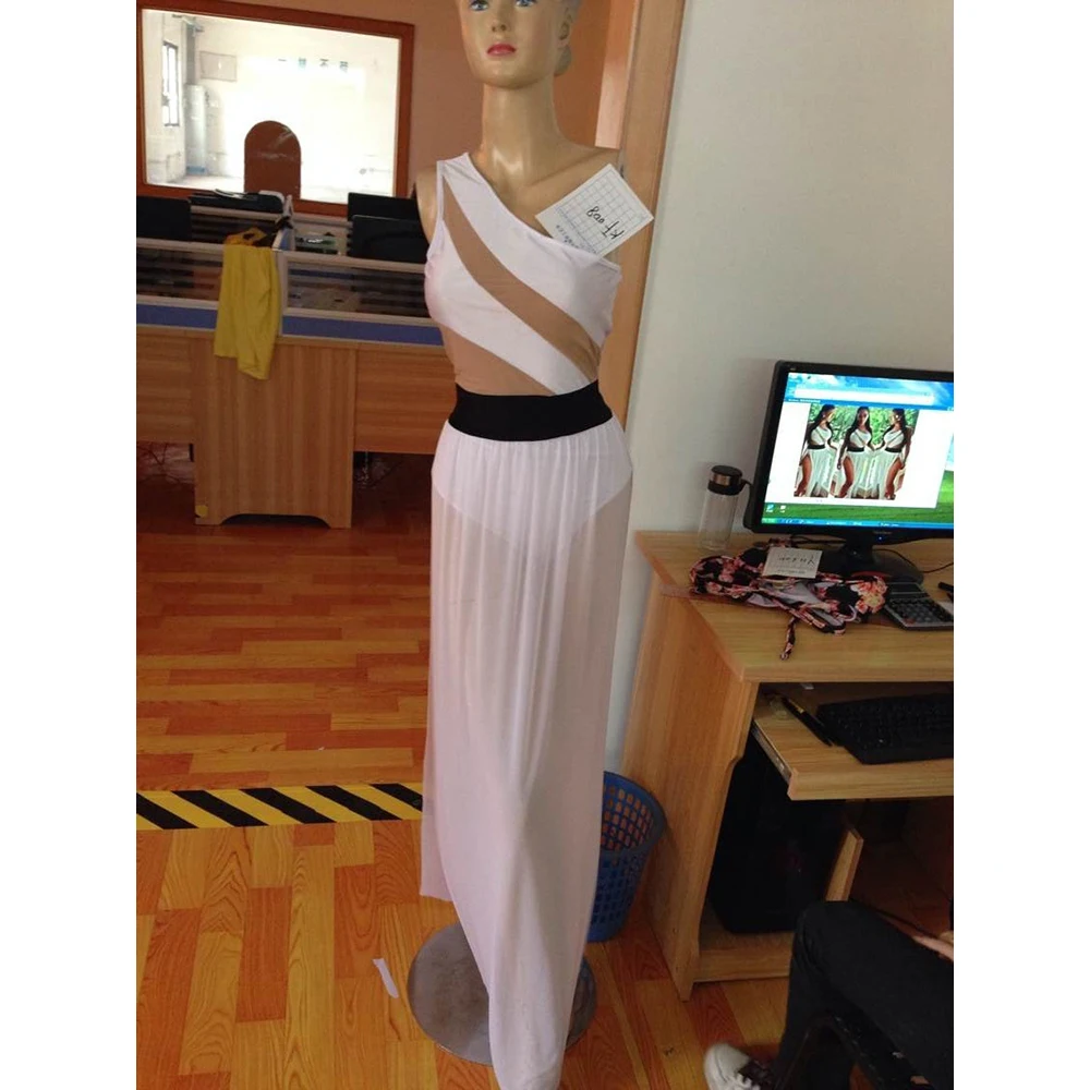 Vestidos largos Blanco Sexy Bodycon Maxi Club Vestido Un hombro Vestido recortado Verano Nigh Club Vestidos de fiesta