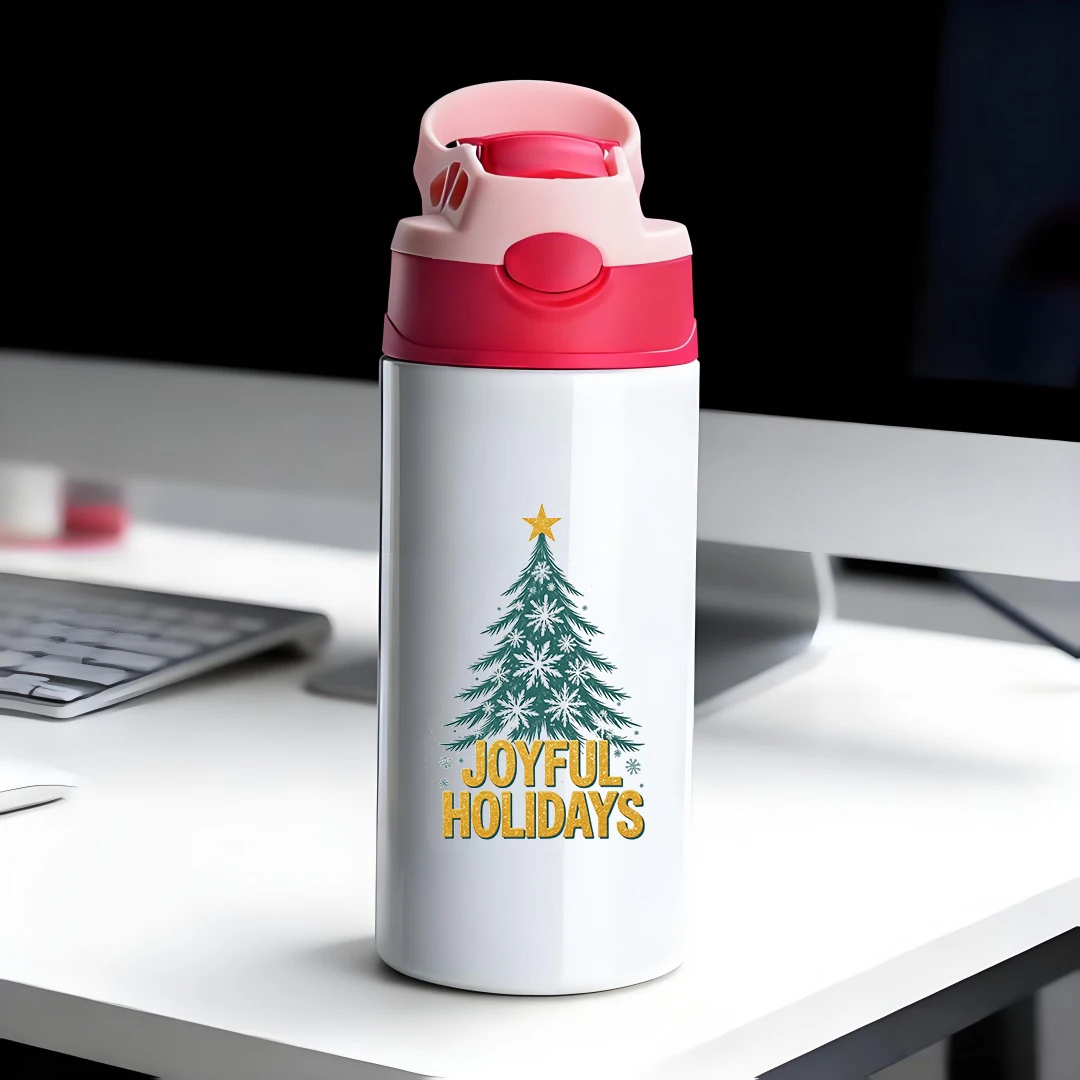 

304 stainless steel thermal cup exquisite Christmas tree sticker design kids straw cup essential Christmas gift for joyful