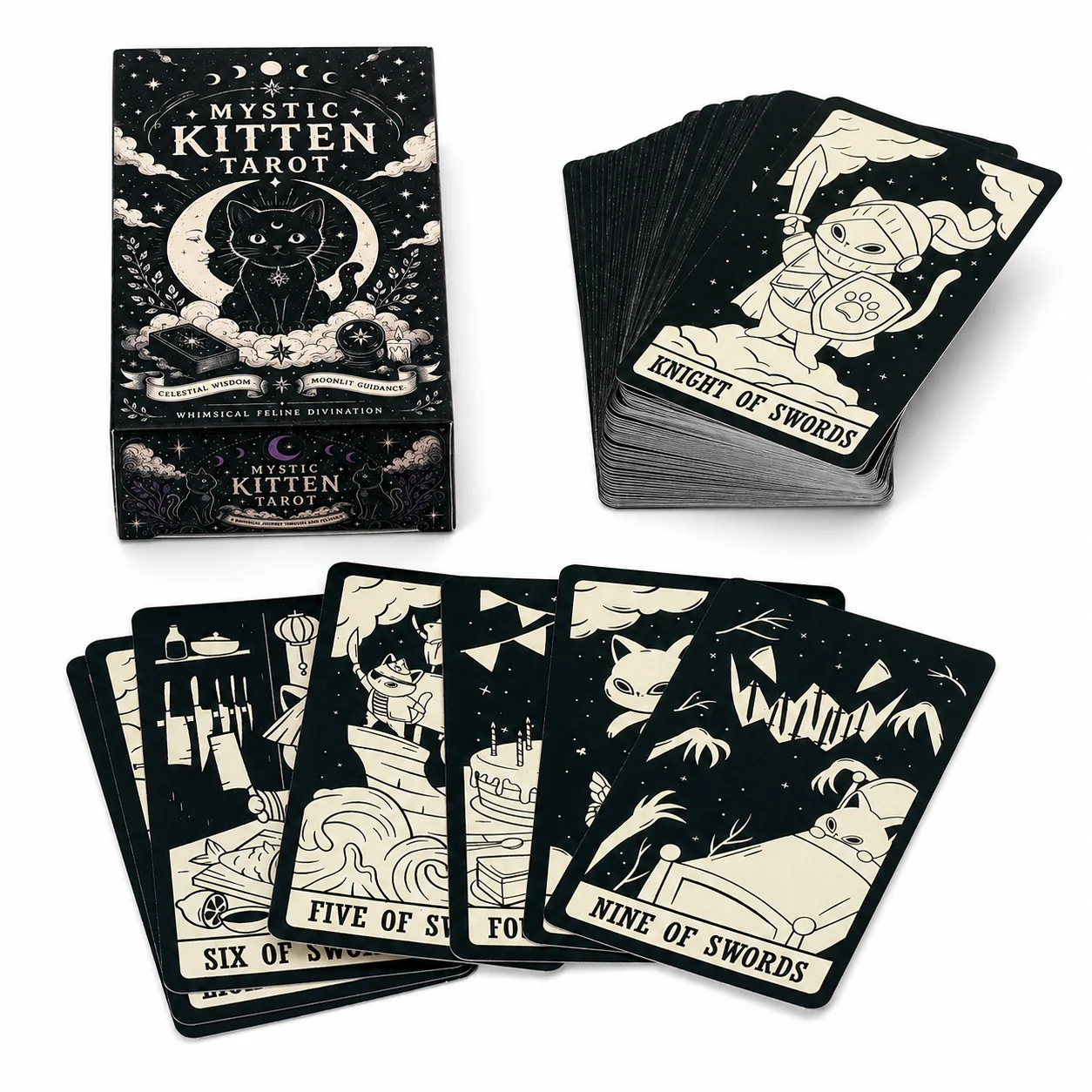Mystic Kitten Tarot Deck 78 Ca - Tarot Deck With Guidebook 评论和价格