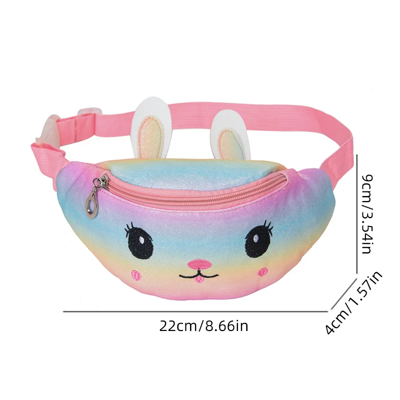 Children Cartoon Fanny Pack Crossbody Bag Shoulder Bags Rainbow Bunny Daypack Chest Bag with Sequins Student Storage Pack