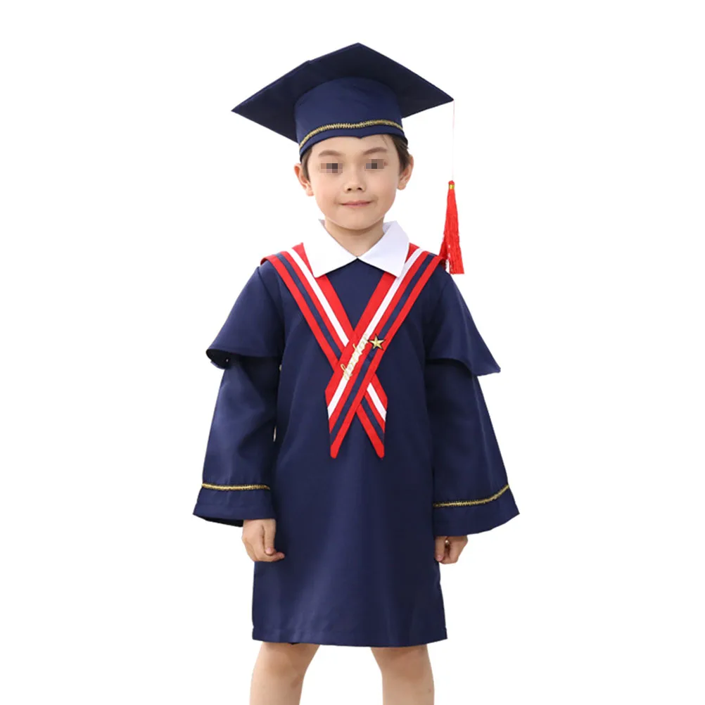 

Kids Graduation Gown Cap Tassel Costume Comfortable Breathable Material Performance Kindergarten Bachelor Clothing