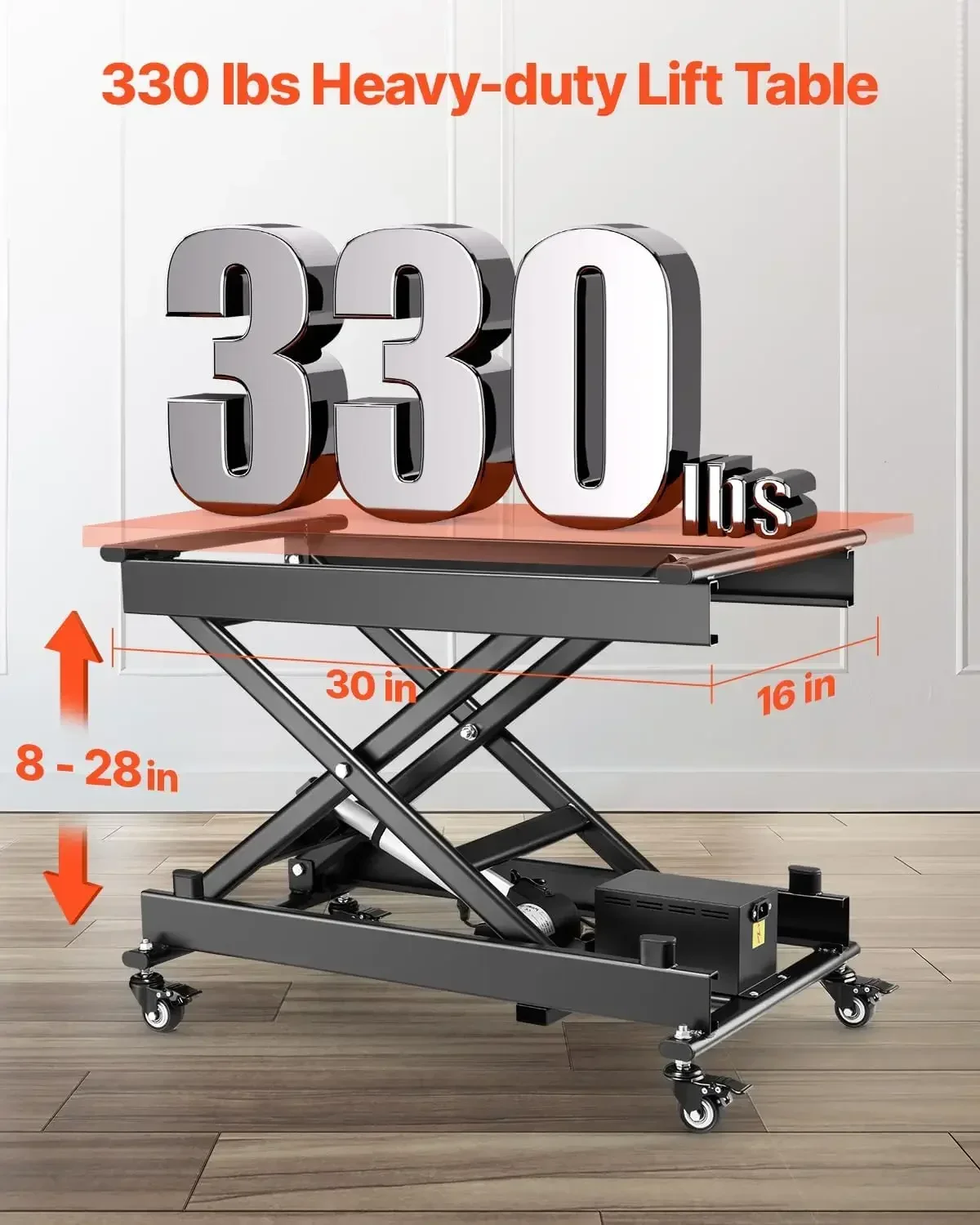 

Big dealElectric Lift Table, 330 lbs Capacity Single Scissor Lift Table, 8-28 in Height Adjustable Lifting Platform, Coffee Tab