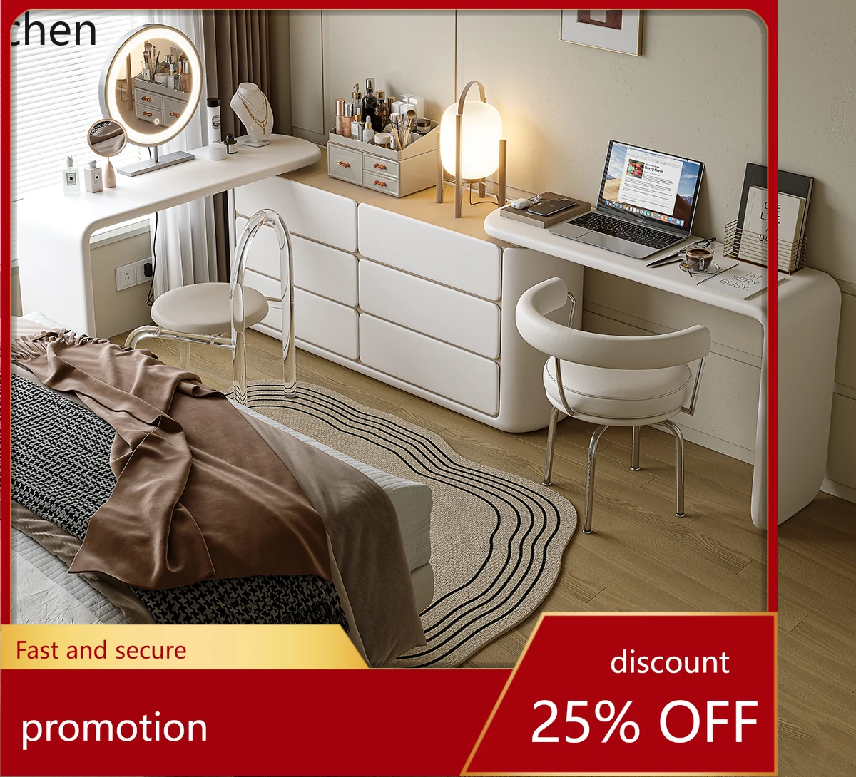 

HXL Computer Desk Dressing Table Integrated Chest of Drawers Bedroom Office Storage Corner Extendable