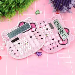 Sanrio Hello Kitty Calculator Crystal with Diamond Solar Energy Bow Tie Heart Button Diamond Durable Creativity Child Gift