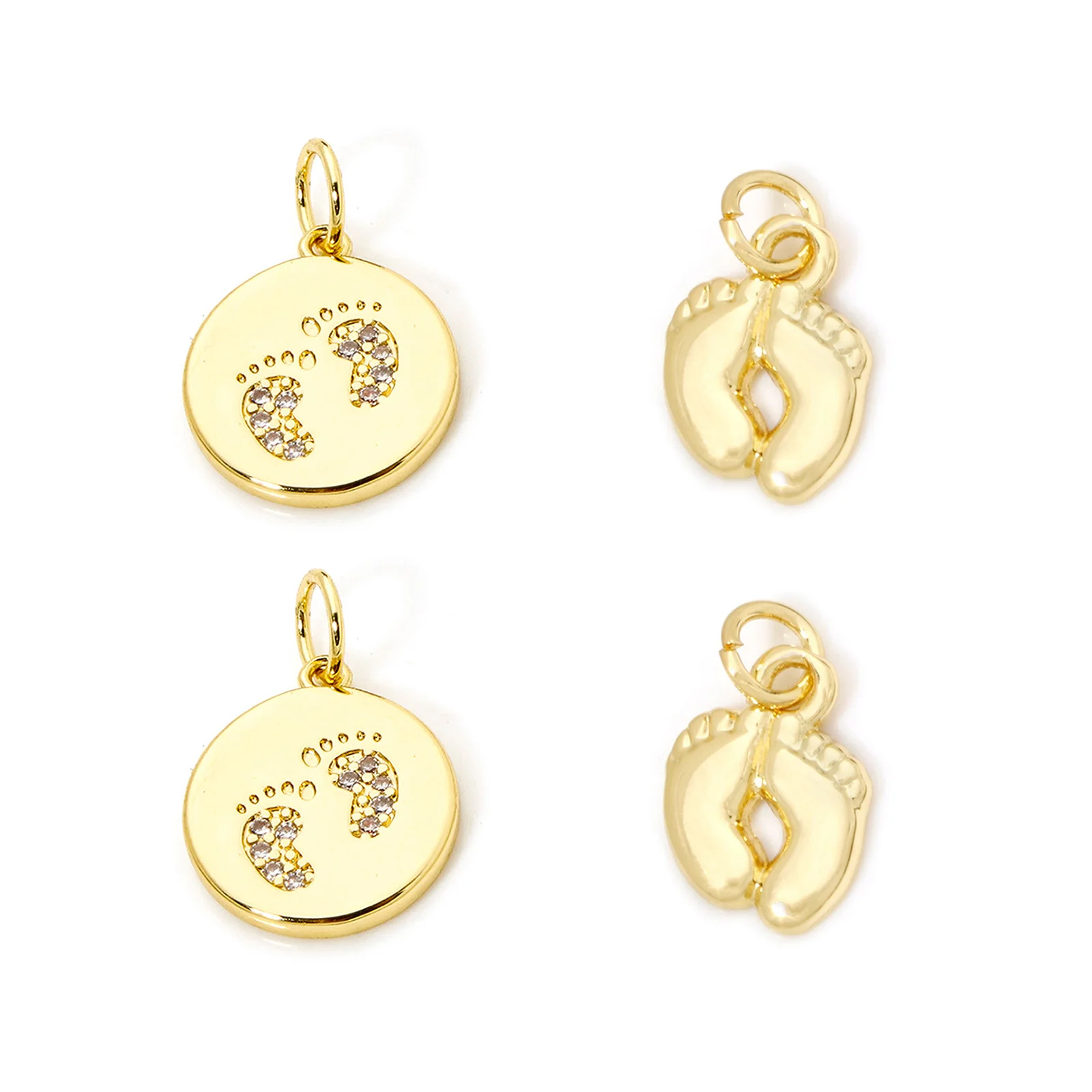 2pcs New Mini Brass Charms Gold Color Footprint Clear Rhinestone Pendants DIY Necklace Earrings For Women Pary Jewelry Findings