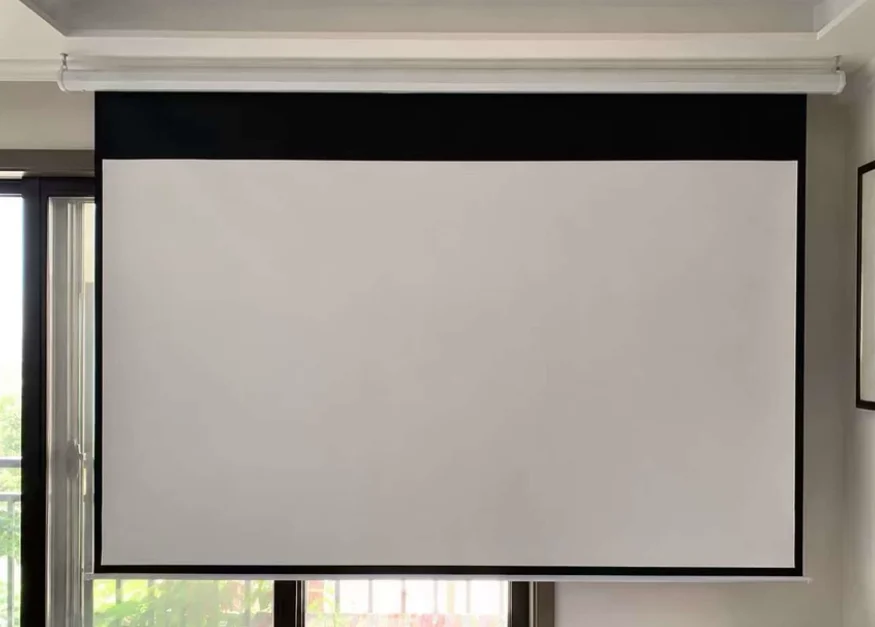 4K Resolution 16:9 Format Portable Matte  Electric Motorized 60 Inch Projector Screen for Home Theater  White Fabric